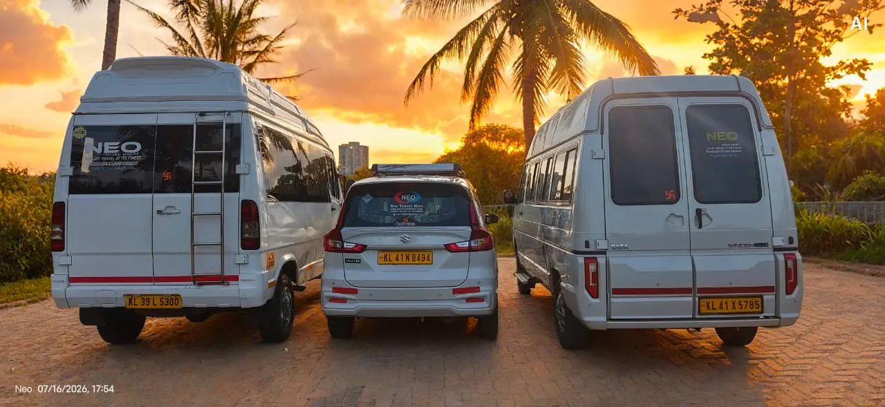 Kerala Taxi Cabs premium taxi fleet with Force Urbania, Ertiga and tempo traveller rear view