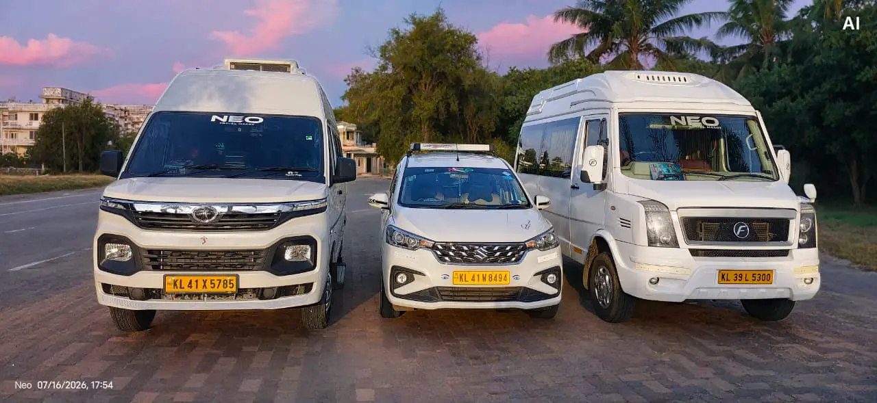 Kerala Taxi Cabs Kochi taxi fleet with Force Urbania, Ertiga cab and premium tempo traveller